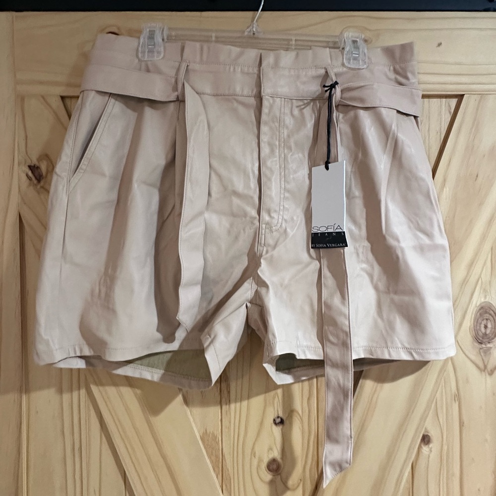 Sofia Jeans by Sofia Vergara Beige Faux Leather Shorts